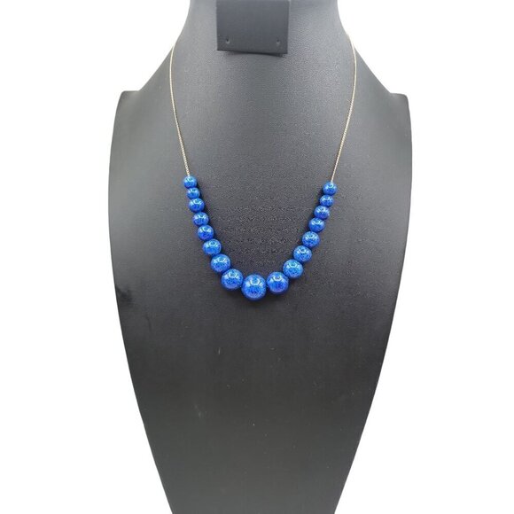14k Graduated Lapis Lazuli Beaded Necklace 19" Yellow Gold Chain 7.1mm-13mm Bead - Picture 2 of 16